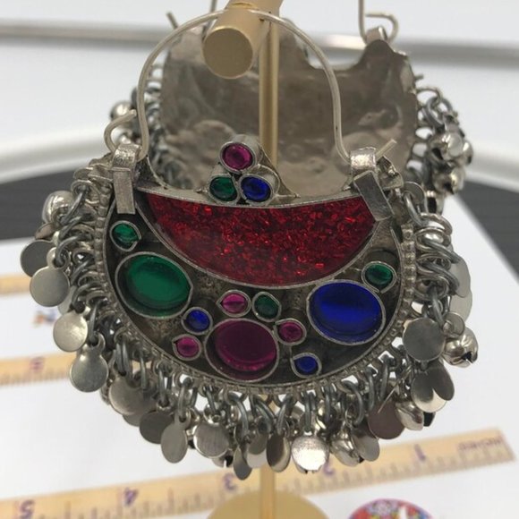 Afghan Kuchi Chandbali Earrings: Tribal Boho Jewelry - Picture 2 of 5